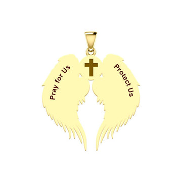 Guardian Angel Wings Solid Gold Pendant with Aquarius Zodiac Sign GPD5513 - Jewelry